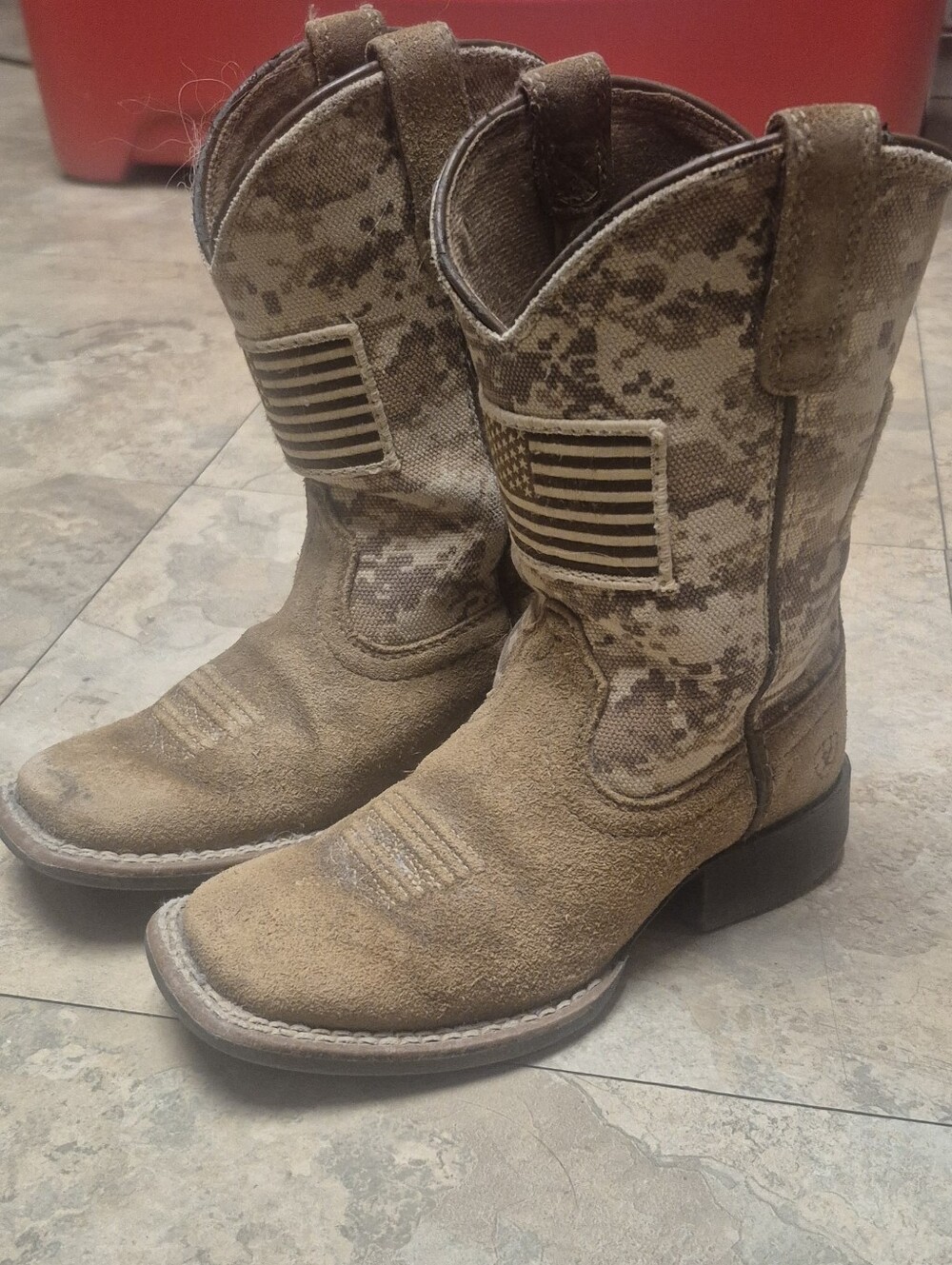 Ariat Kids Cowboy Boots Digital Camo American Flag Western Boots Brown Youth